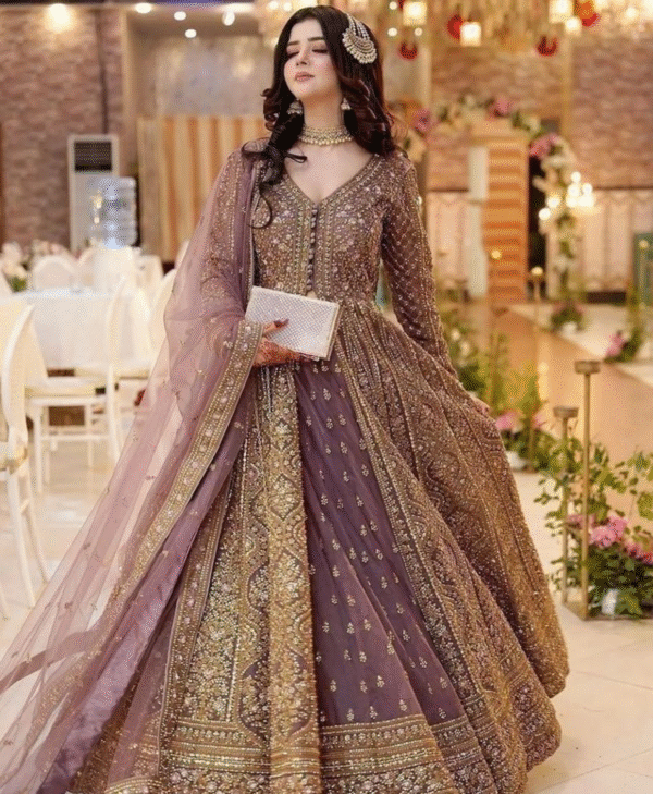 Mauve Bridal Lehenga Gown