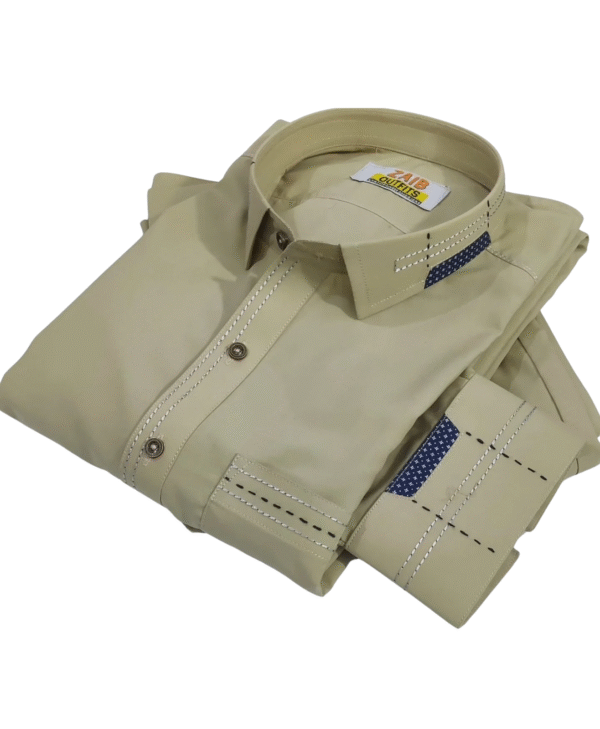 Beige Eastern Shirt with Navy Accents – Zaib Outfits