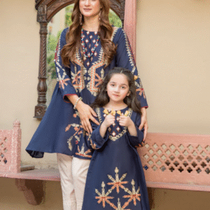 Navy Blue Embroidered Matching Set (Mother & Daughter)