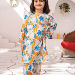 Black Blossom Floral Printed Suit – Girls 2-Piece