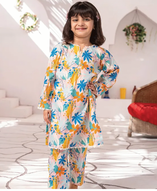 Black Blossom Floral Printed Suit – Girls 2-Piece