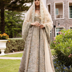 Pastel Pink Heavily Embroidered Bridal Gown with Dupatta