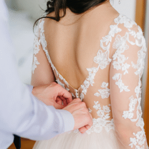 Ethereal Lace Illusion Back Gown – Buttoned Detail Edition