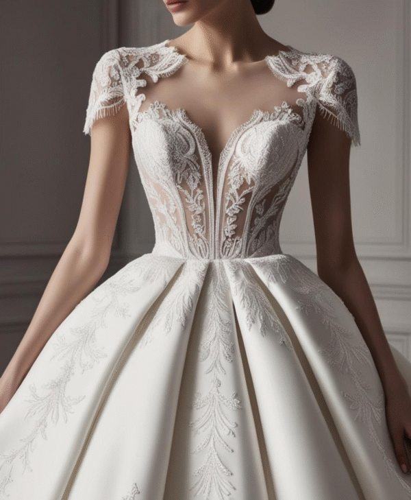 Ethereal Lace Illusion Back Gown – Buttoned Detail Edition - Image 2