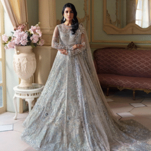 Silver-Grey Heavily Embellished Wedding Gown