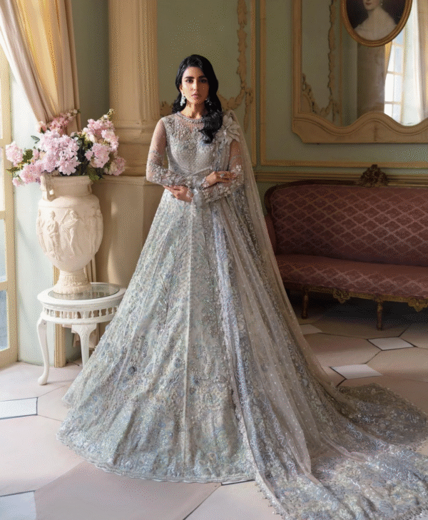 Silver-Grey Heavily Embellished Wedding Gown