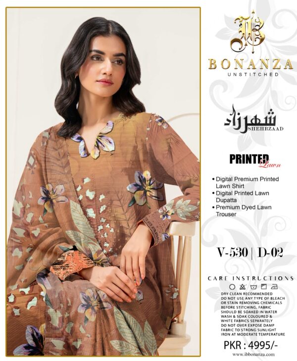 Bonanza Sheherzaad Unstitched Lawn Collection – Design V-530 | D-09 – 3 Piece Regal Digital Printed Lawn Suit