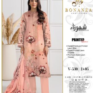 Bonanza Sheherzaad Unstitched Lawn Collection – Design V-530 | D-06 – 3 Piece Classic Digital Printed Lawn Suit