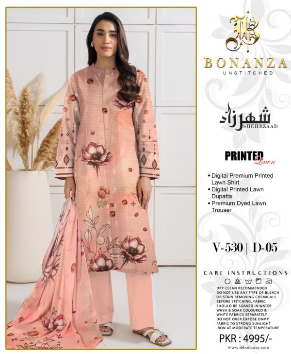 Bonanza Sheherzaad Unstitched Lawn Collection – Design V-530 | D-06 – 3 Piece Classic Digital Printed Lawn Suit