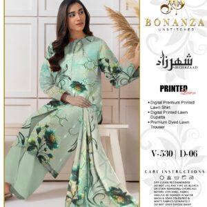 Bonanza Sheherzaad Unstitched Lawn Collection – Design V-530 | D-05 – 3 Piece Artistic Digital Printed Lawn Suit