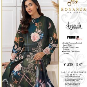 Bonanza Sheherzaad Unstitched Lawn Collection – Design V-530 | D-03 – 3 Piece Digital Printed Premium Lawn Suit